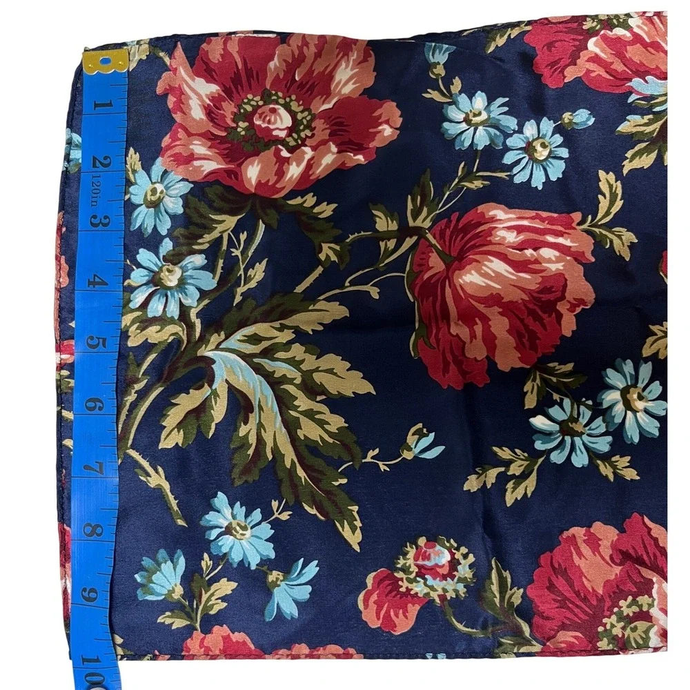 Floral Satin Neck Scarf Navy Blue Bow Tie Neck Cottagecore Vintage‎ Style OS
